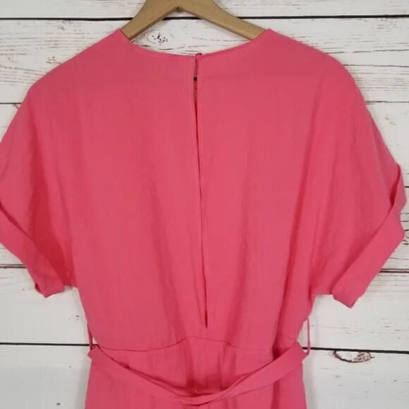 Zara Belted Short Romper XXL Barbie Hot Pink Open Back Pockets Modal Cuffed - Picture 7 of 8